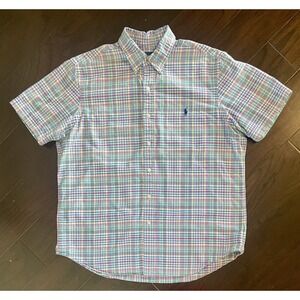 Ralph Lauren Button Down Shirt Mens Large Multi Color Plaid Classic Fit Cotton